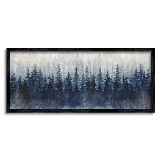 Stupell Industries Rustic Blue Forest Tree Line Fir Woodland Framed Wall Art